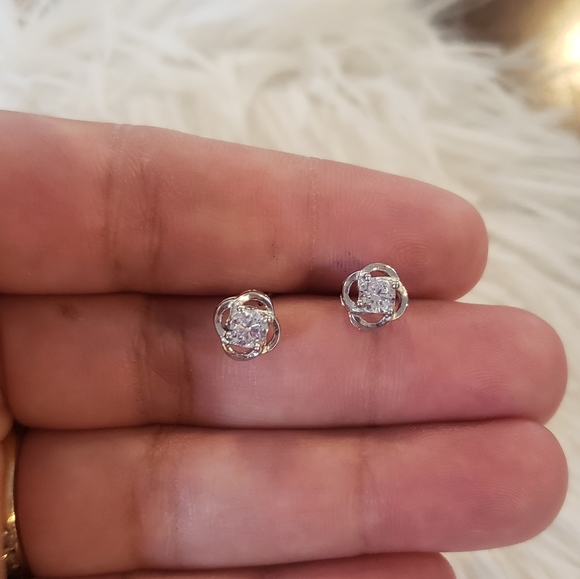 Silver Tone CZ Stud Earrings - Picture 2 of 3